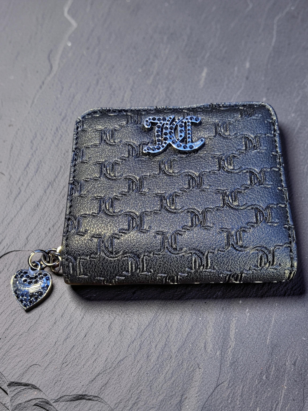 NWOT Juicy Couture Black Embossed Mini Wallet with Heart Charm
